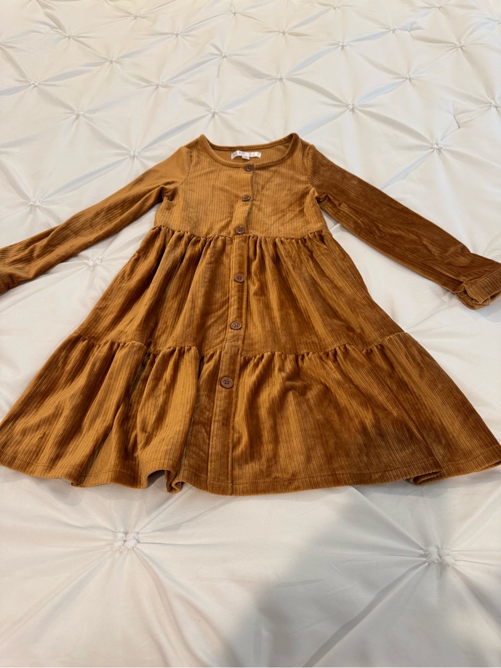 Kids 6T Biscotti Collezioni Brown Corduroy Tiered Button-Front Dress Kids Size 6 - Picture 2 of 9